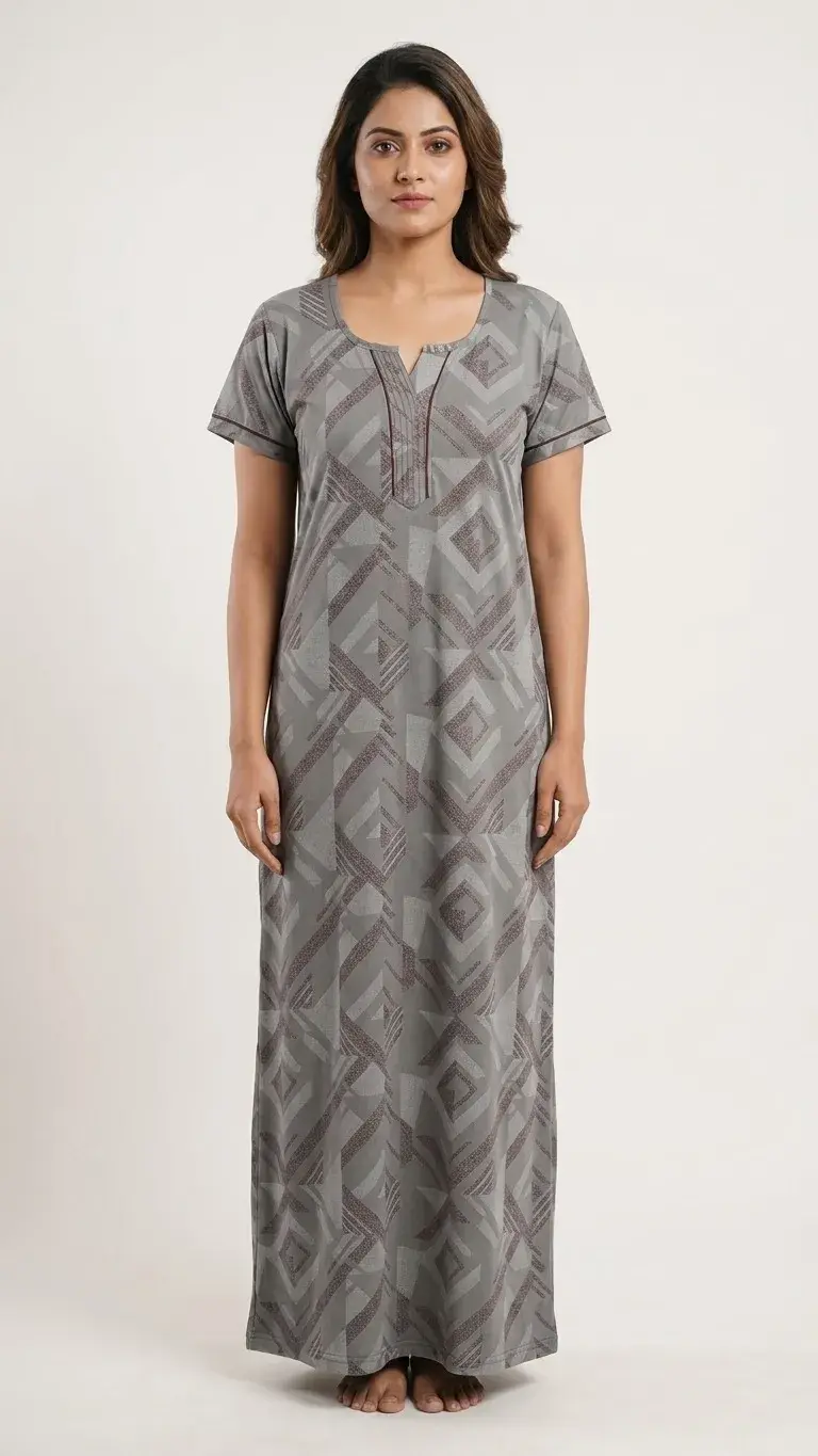 Geometric Printed Full-Length Night Gown