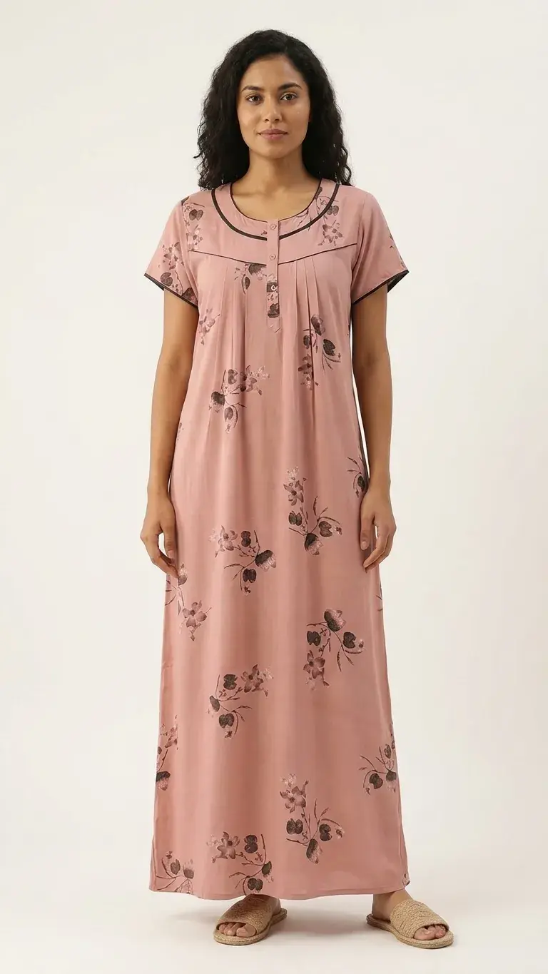 Floral Printed Full-Length Night Gown