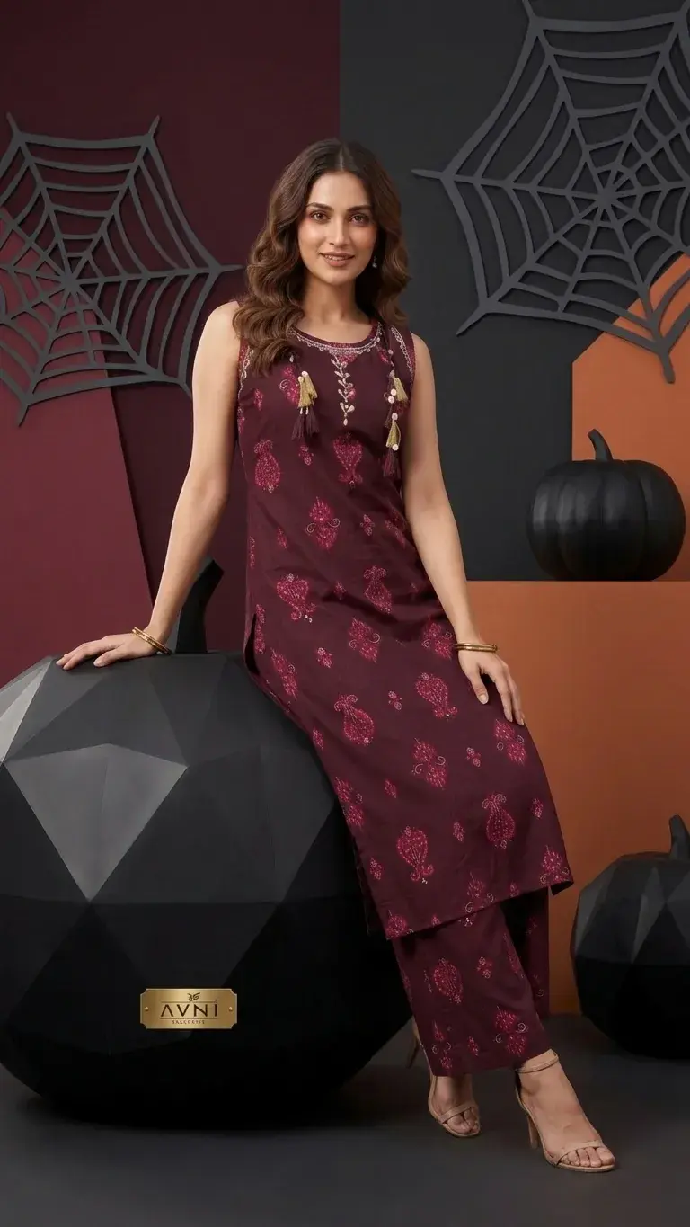 Elegant Maroon Printed Kurta Set